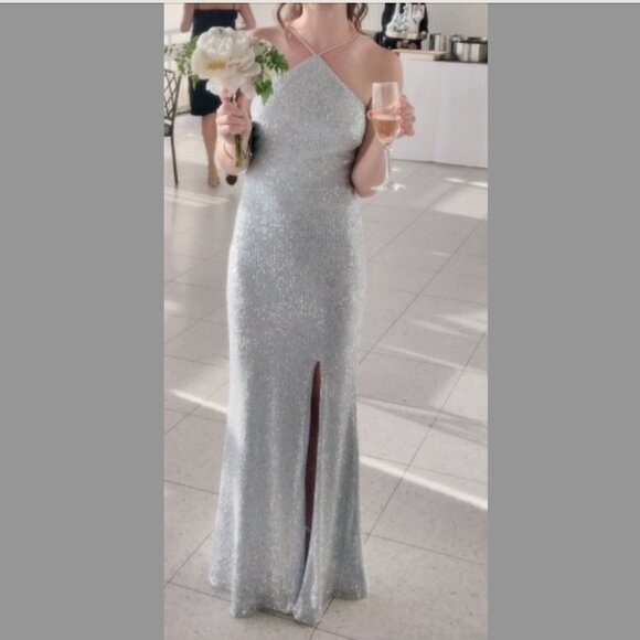 AQUA Cross Neck Sequin Gown - Picture 2 of 4